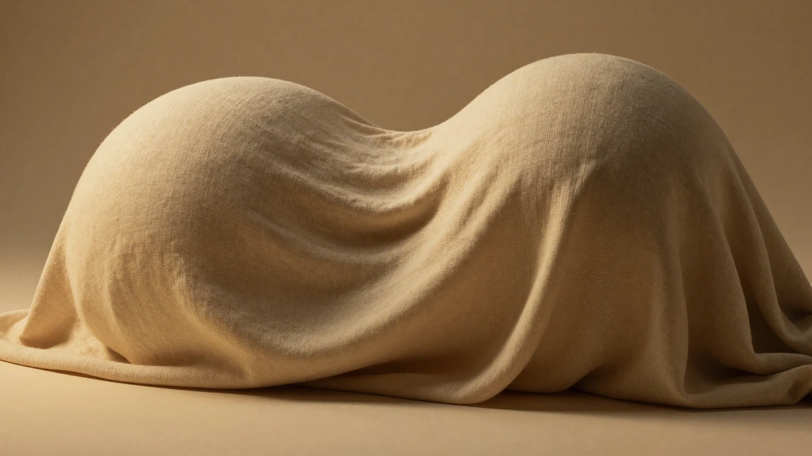 Fotografía abstracta de una curva escultural doble en lino cálido, metáfora tasteful de la zona de glúteos.